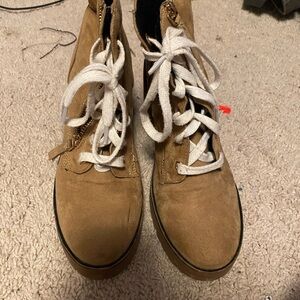 Forever 21 Tan Ankle Boots with White Laces